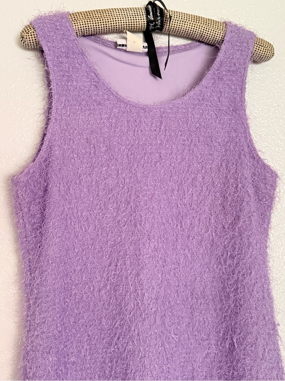 Vintage 1970s Dune Deck lavender fuzzy mini dress X-Large - Pastel Mod Retro